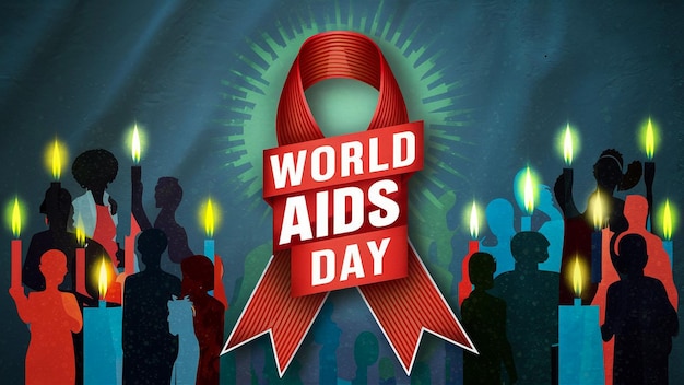 Photo poster for world aids day with a red ribbon