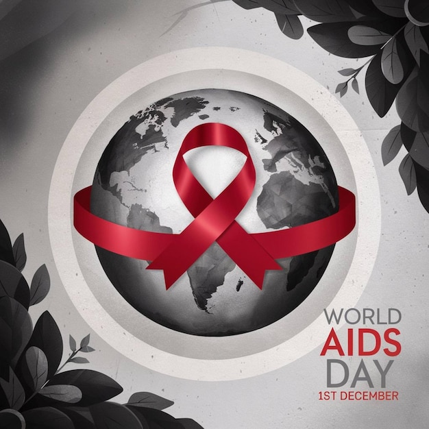 Photo poster for world aids day with a red ribbon