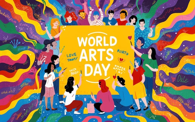 Photo a poster for world art day featuring a group of people