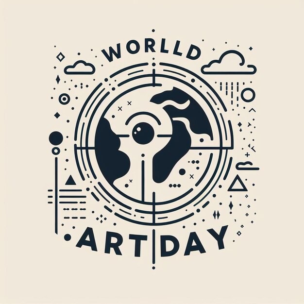 poster world art day hand draw black color minimalist