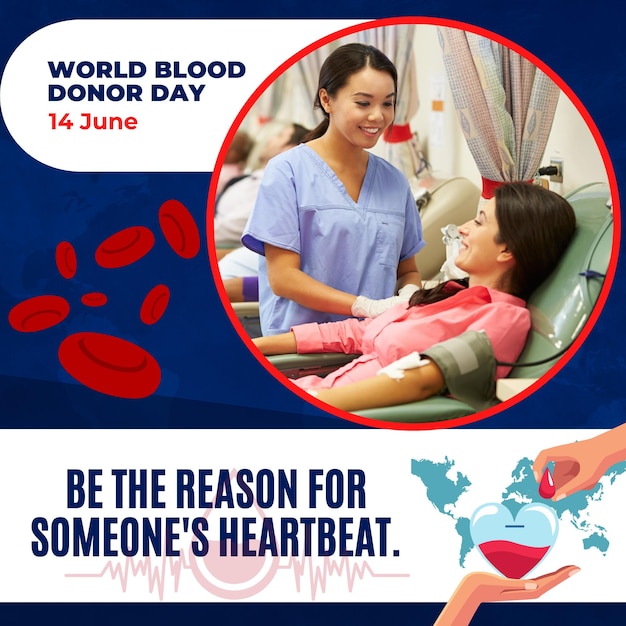 A poster for world blood donor day is on april 14, 2014.