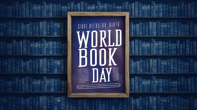 Photo a poster for world book day is on a blue shelf