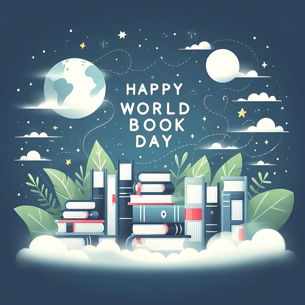 Photo a poster for a world book with the words happy world written on it