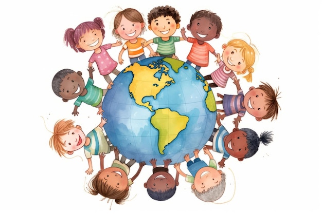 Foto un poster per il mondo dei bambini provenienti da diversi paesi del mondo