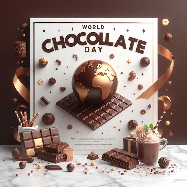 плакат для Всемирного дня шоколада выставлен на столе