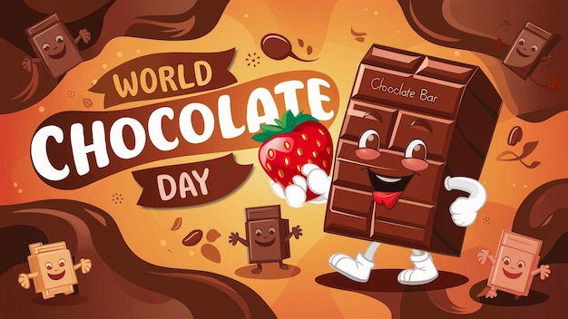 世界チョコレートデーのポスターに世界チョコロートと書かれたバナーが描かれています