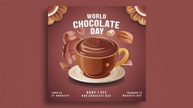 poster for world chocolate day with a cup of chocolate