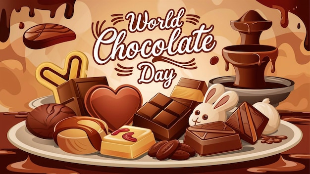 世界のチョコレートのポスター上にウサギが描かれています