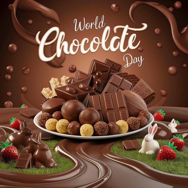 Photo a poster for world chocolates with a plate of chocolates