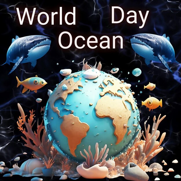 a poster for world day in the ocean with fish and corals