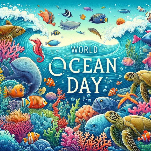 a poster for world day with coral reef and corals