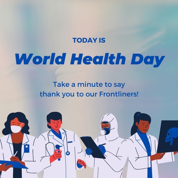 a poster for world health day is is on a blue background