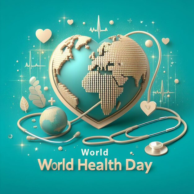 a poster for world health day with a heart shaped world day