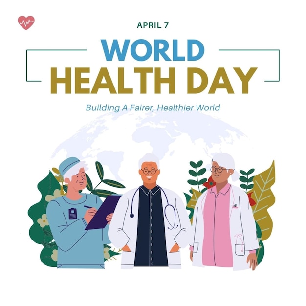 a poster for world health day with men in front of them