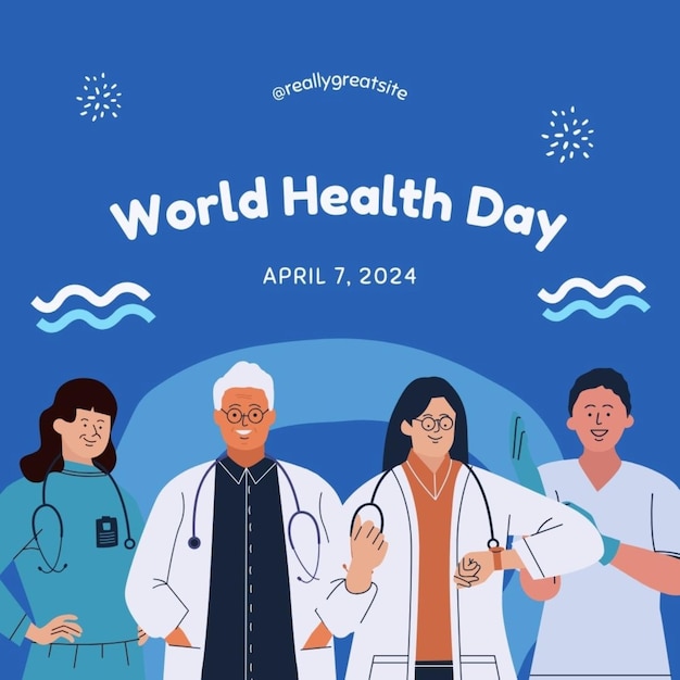 a poster for world health day with people in front of it