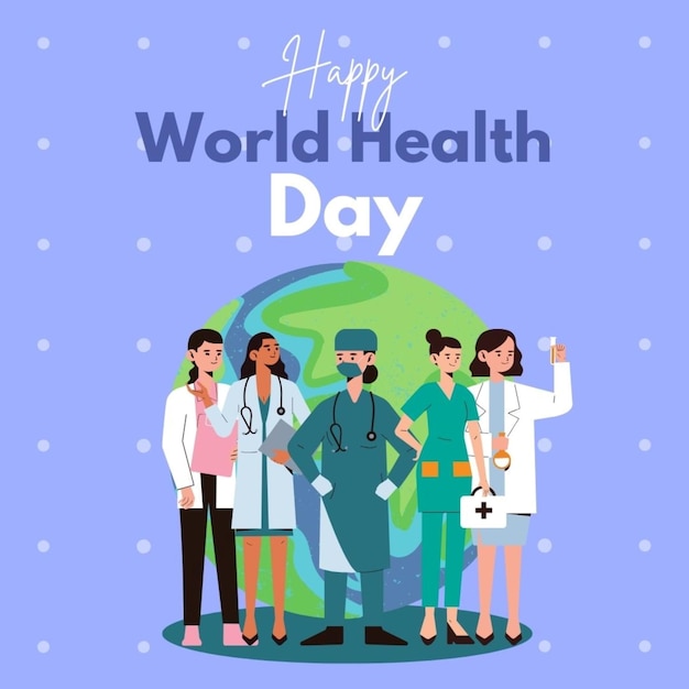 a poster for world healthy day with people in the background