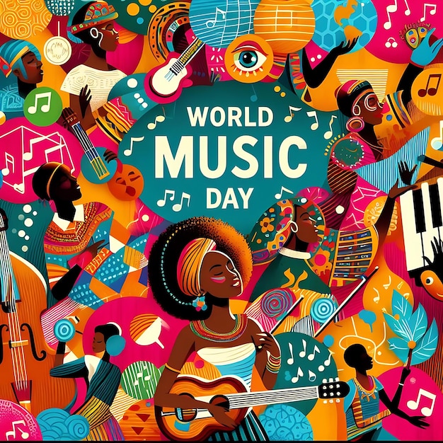 Photo a poster of a world music day with a colorful background