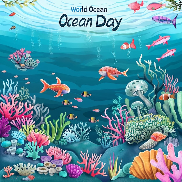 世界海洋デーのポスター水中の感覚