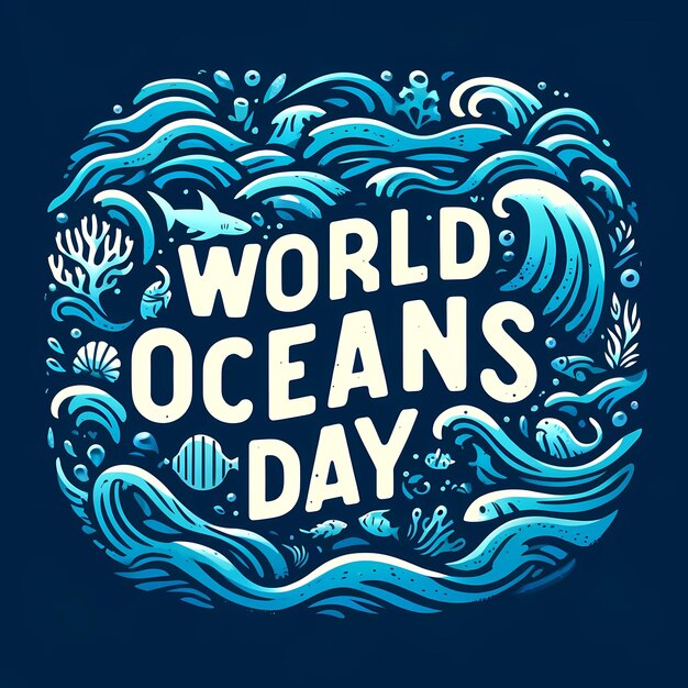 a poster for world oceans day is written in blue
