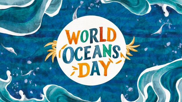 плакат для Всемирного дня океанов с кругом рыб в центре