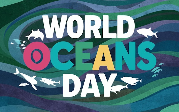 Photo a poster for world oceans day with fish and sea creatures