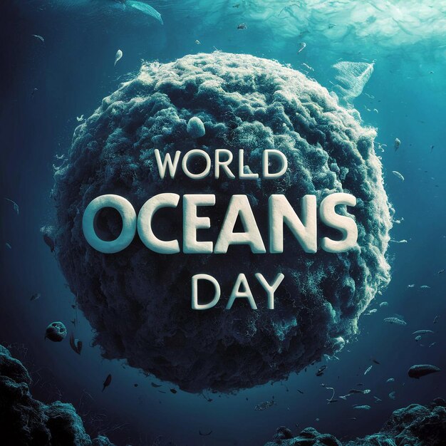 Photo a poster for world oceans day with a large ball of coral