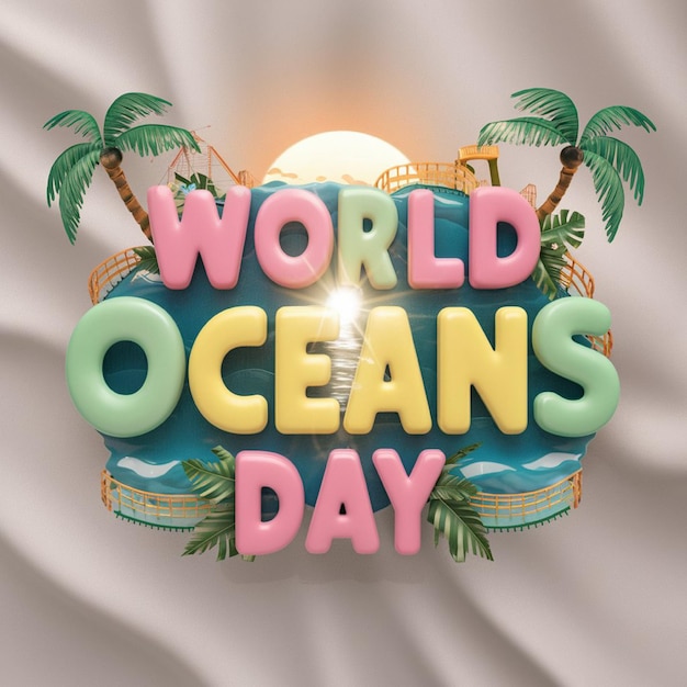 a poster for world oceans day with palm trees in the background