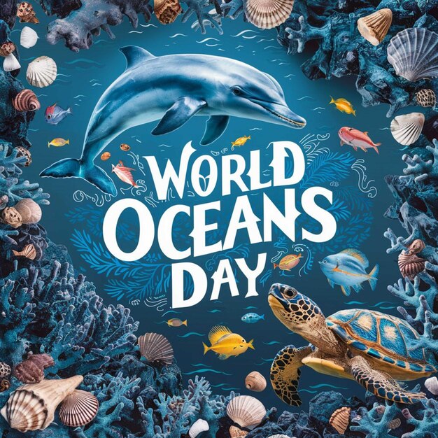 a poster for world oceans day with sea creatures and sea creatures