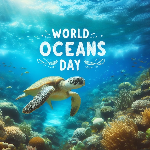 плакат для Всемирного дня океанов с морскими черепахами