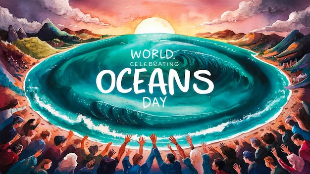 Foto poster per la giornata mondiale degli oceani con un'onda sullo sfondo