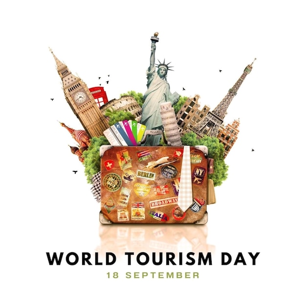 a poster for world tour with a bag of travel related to world tour