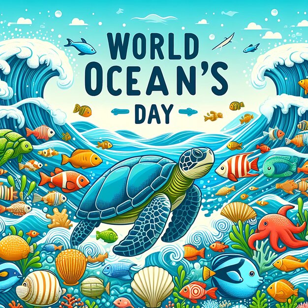 世界海洋デーのポスター - 海のカメ