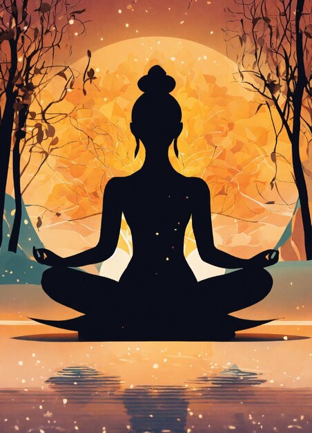 a poster for a yoga class with a silhouette of a woman in the foreground