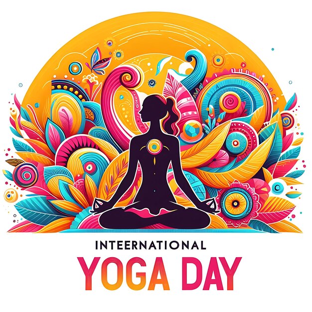 a poster for a yoga day with a woman in a yoga pose