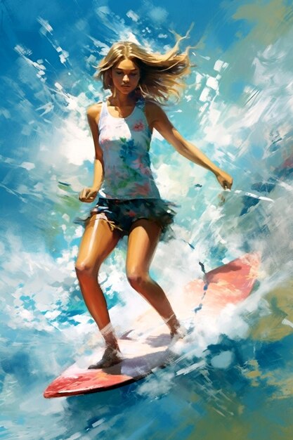 Poster young girl surfing