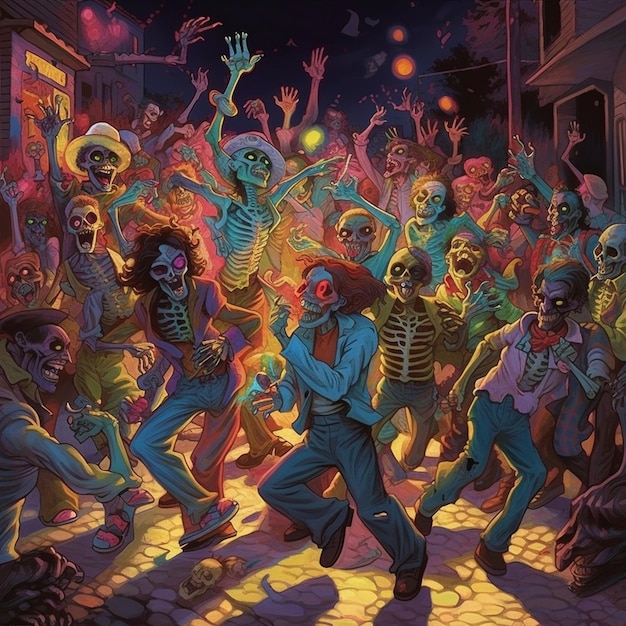 a poster of a zombie party with the words zombie on it.