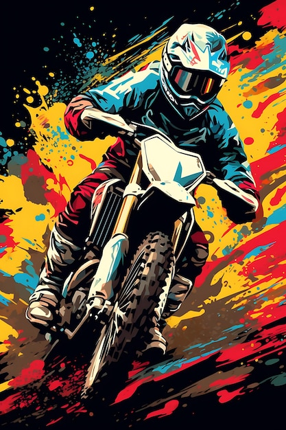 Posterontwerp van Motorcross Race Thrill and Action Bold and Vibrant Color Pal Vector 2D Flat Ink