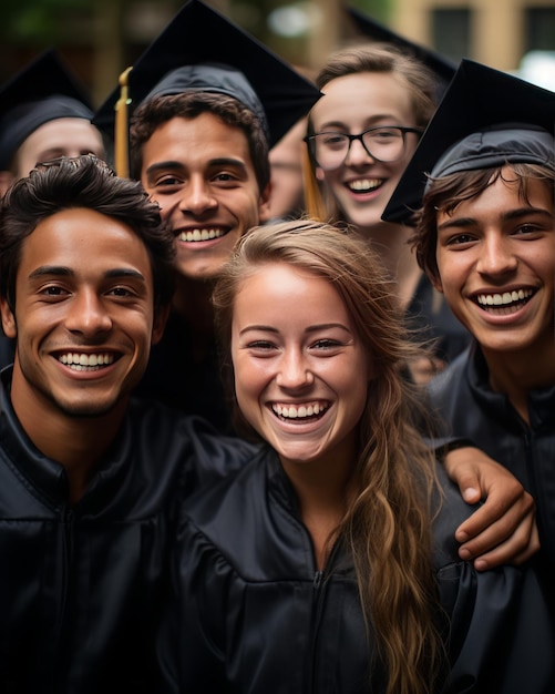 Foto postgraduatie geluk lachende studenten op de campus