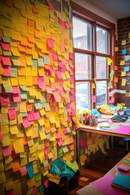 Postit notes on a wall filled with ideas and tasks created with generative ai
