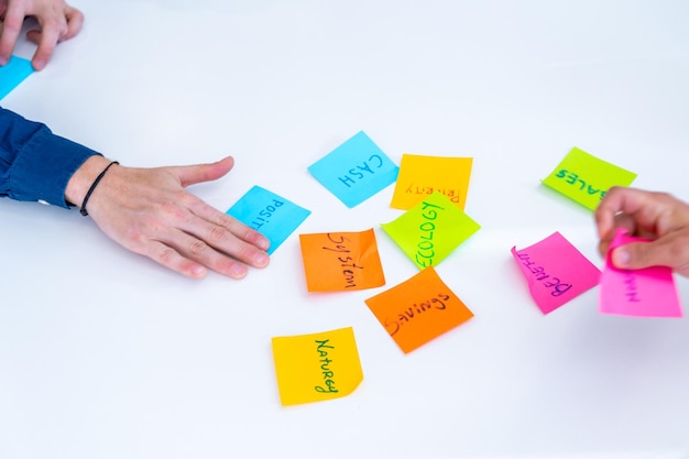 Photo postits with ideas in a table of a coworking