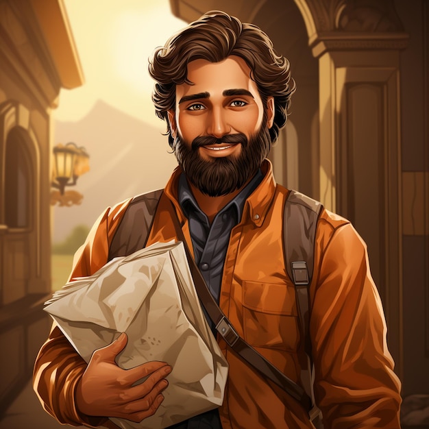 Postman with mail bag delivering mail vector illustration isolated bollywood