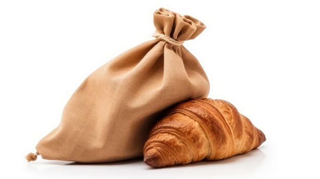 Photo postmodern irony croissant and bread bags as consumerism critique