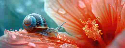 Photo postrain palette a snail on a leaf bathed in technicolor hues