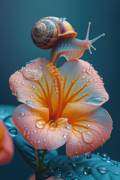 Photo postrain palette a snail on a leaf bathed in technicolor hues