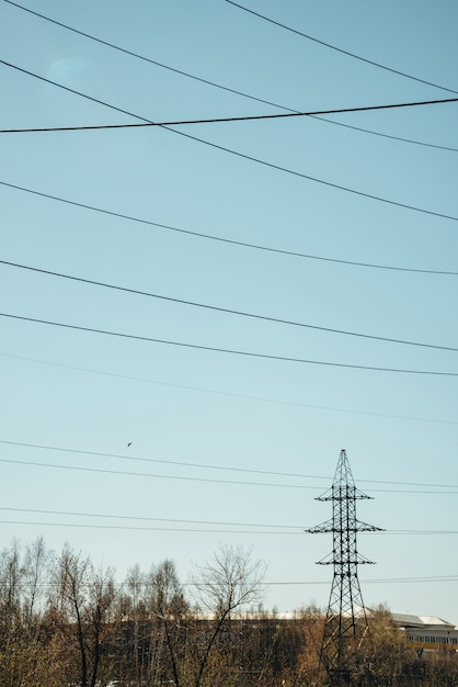 Photo posts with wires of high voltage