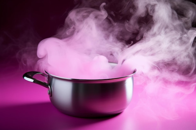 A pot of boiling pink water