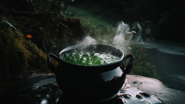 A pot of boiling water with steam rising out of it generative ai image