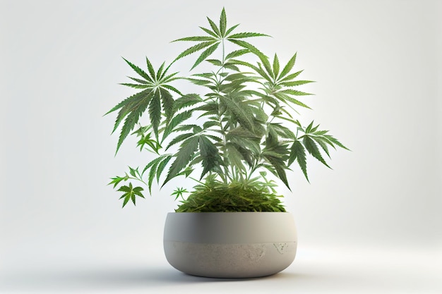 A pot of cannabis in a white background