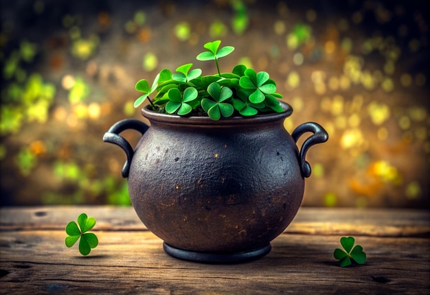 Pot of Clover St Patricks Day Banner with Clovers and traditional symbols Generative ai