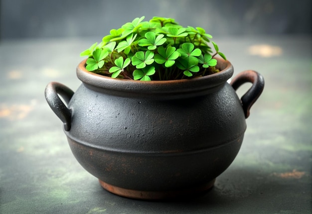 Pot of Clover St Patricks Day Banner with Clovers and traditional symbols Generative ai